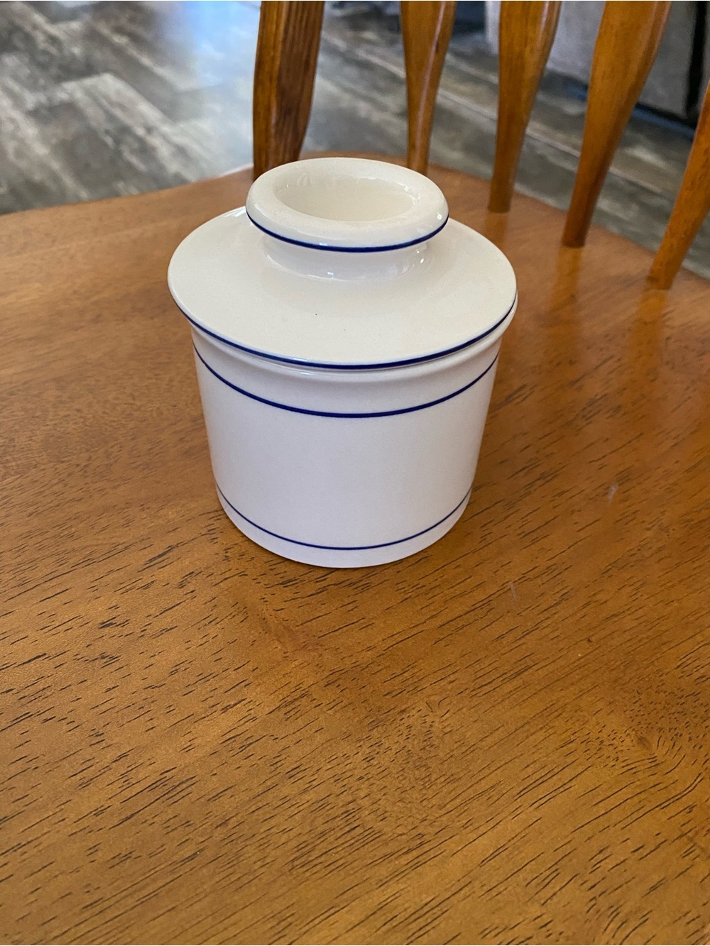 White Ceramic Butterbell Blue Trim - Home Dining